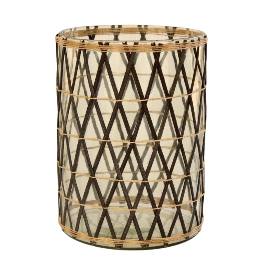 Black rattan glass candle holder 25x18cm  Beautiful bottle for any area made with recycled glass.   Size   15 x 18 cm
