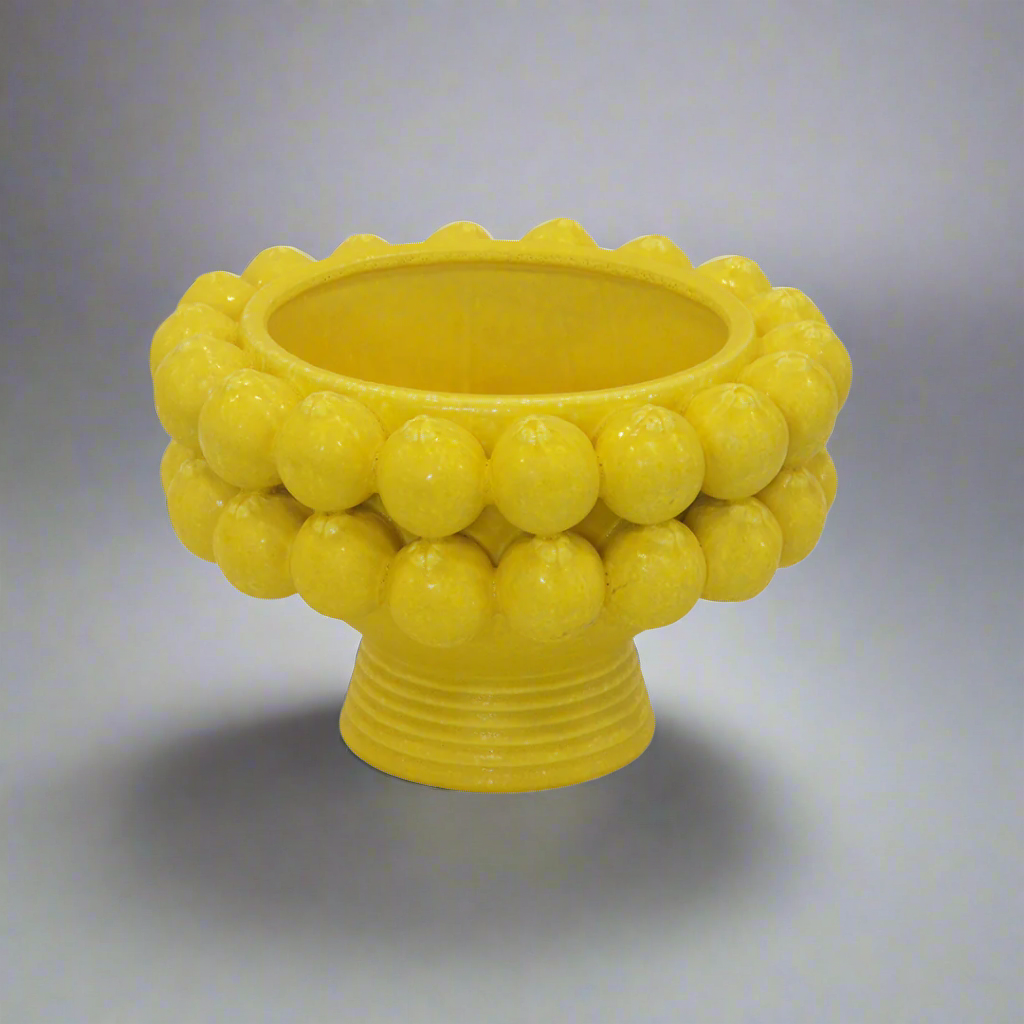 CERAMIC LEMON PEDESTAL BOWL BRIGHT YELLOW