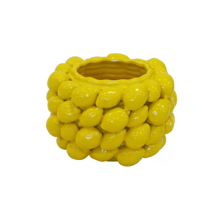 Introducing our large yellow ceramic lemon vase, standing at 22CM tall and 33CM in diameter. With its vibrant color and generous size, this vase will make a statement in any room. Made of high-quality ceramic, it is durable and visually appealing. Perfect for displaying a beautiful bouquet or as a standalone piece-Unique Boys