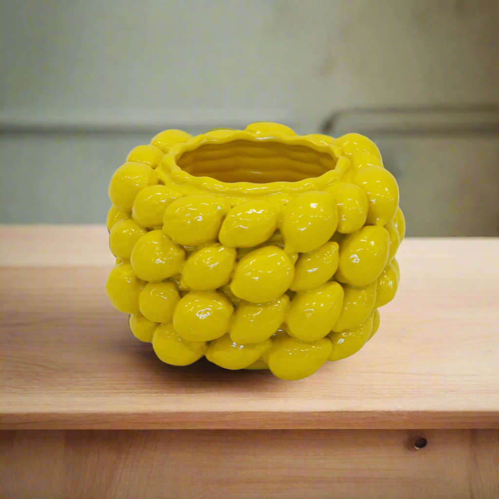 CERAMIC LEMON VASE YELLOW LARGE