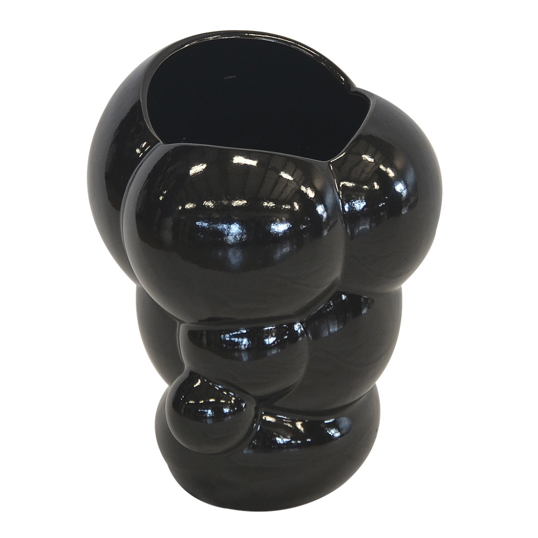 This porcelain ceramic bubble egg planter pot measures 35CM (H) X 33CM (D). It features a unique design that is perfect for interiors.   Ceramic bubble egg vase black large (35cm x 33cm)  Size  35CM (H) X 33CM (D)  Ceramic porcelain decor planter pot.  Unique Boys