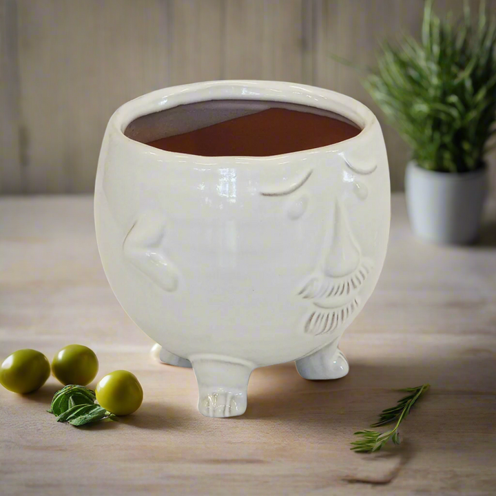 Ceramic face pot white large (15cm x 14cm)