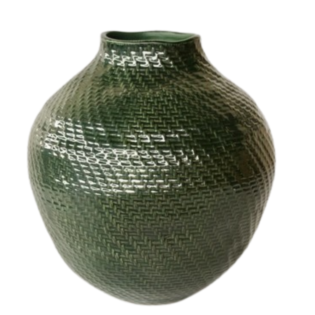 Extra Large Green Basket Weave Ceramic Vase 37X32cm