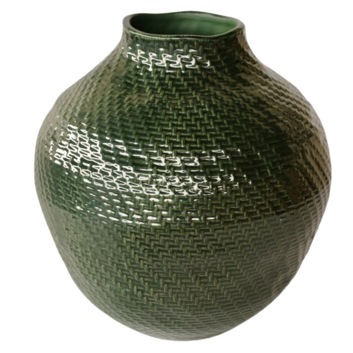 Extra Large Green Basket Weave Ceramic Vase 37X32cm