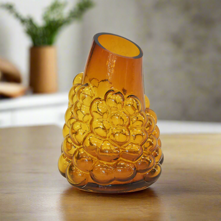 Lustre bubble amber vase small
