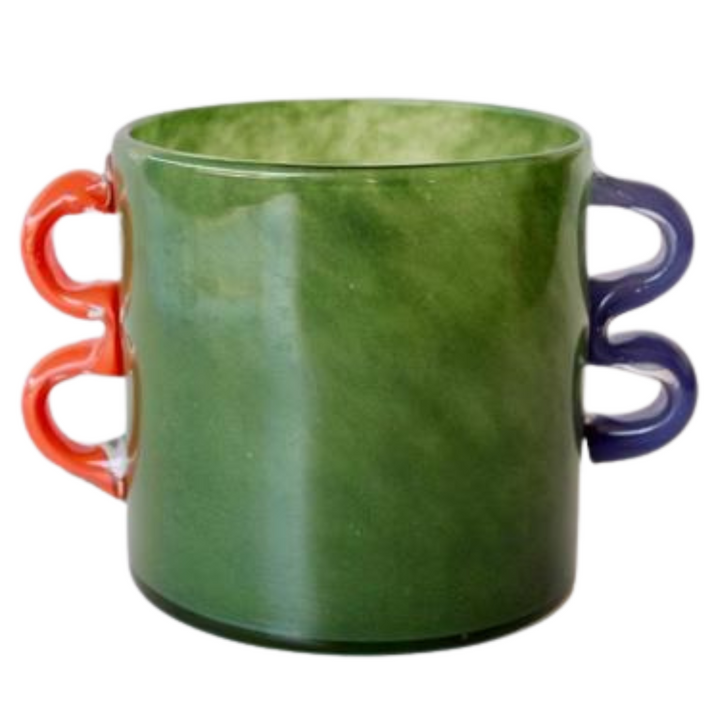 Green Glass Vase with Orange and Blue Handles
Elevate your home decor with this stunning Green Glass Vase, expertly designed and crafted to add a touch of modern elegance to any room. The vibrant orange and blue handles create a unique and eye-catching look that's sure to impress. Unique Boys.