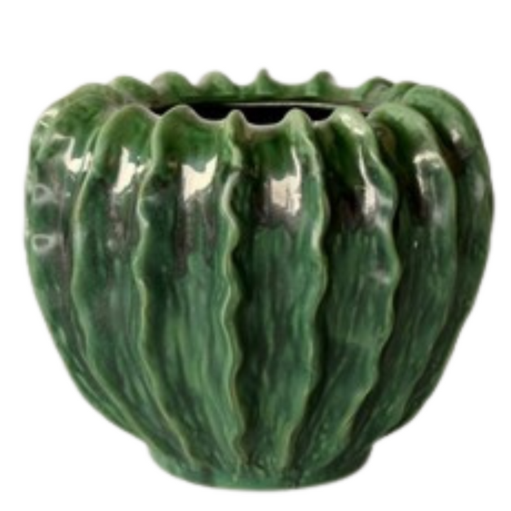 Large Green Ruffled Ceramic Vase26X31cm