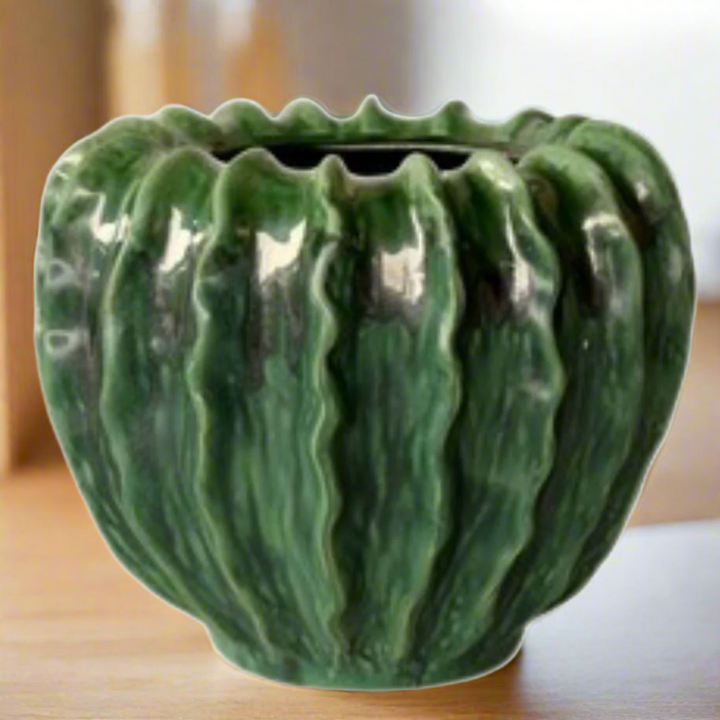 Large Green Ruffled Ceramic Vase26X31cm
