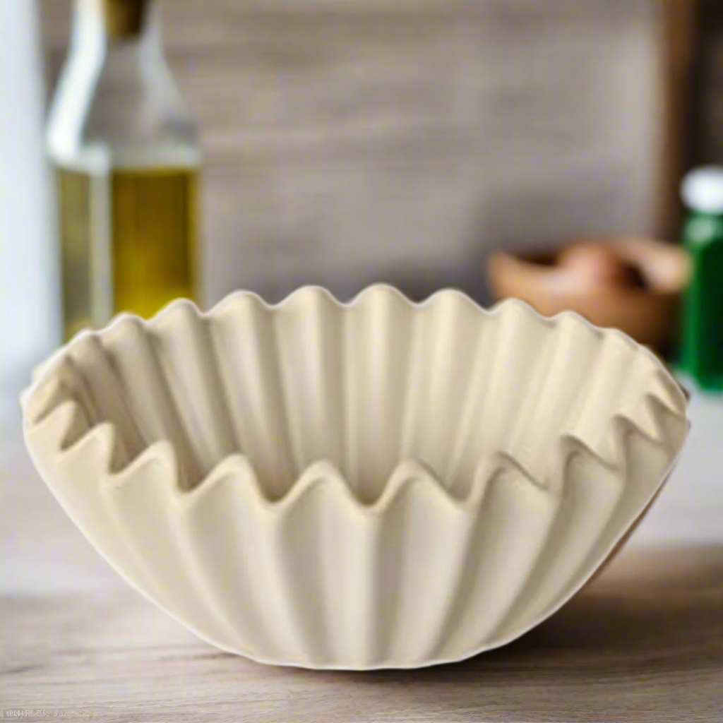 Medium Off White Fluted Ceramic Bowl 8X20cm