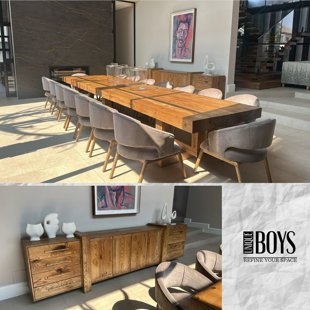 Handcrafted solid-wood dining table and chairs by Unique Boys