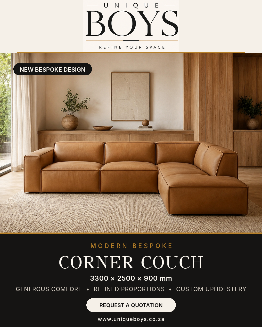 Custom-made Unique Boys genuine leather couch handcrafted in South Africa