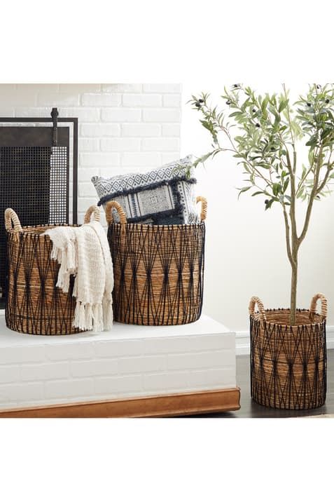 Natural woven basket used for stylish home storage