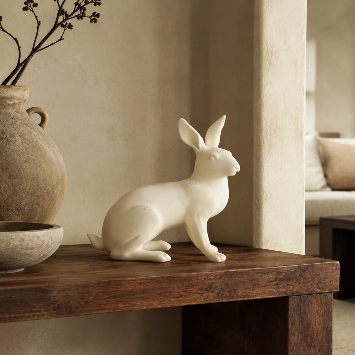 Cream sitting rabbit 24X23cm - lifestyle view
