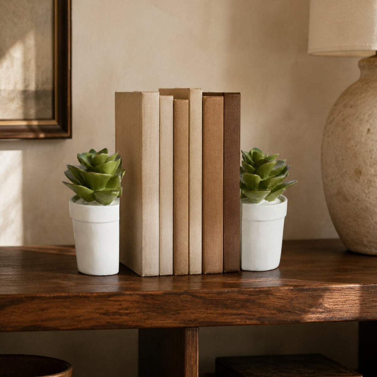 Set of 2 Succulent Book Ends 15X15cm - lifestyle view