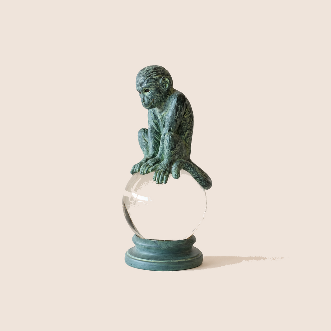 Green monkey on crystal ball 25X10.5cm - catalogue view