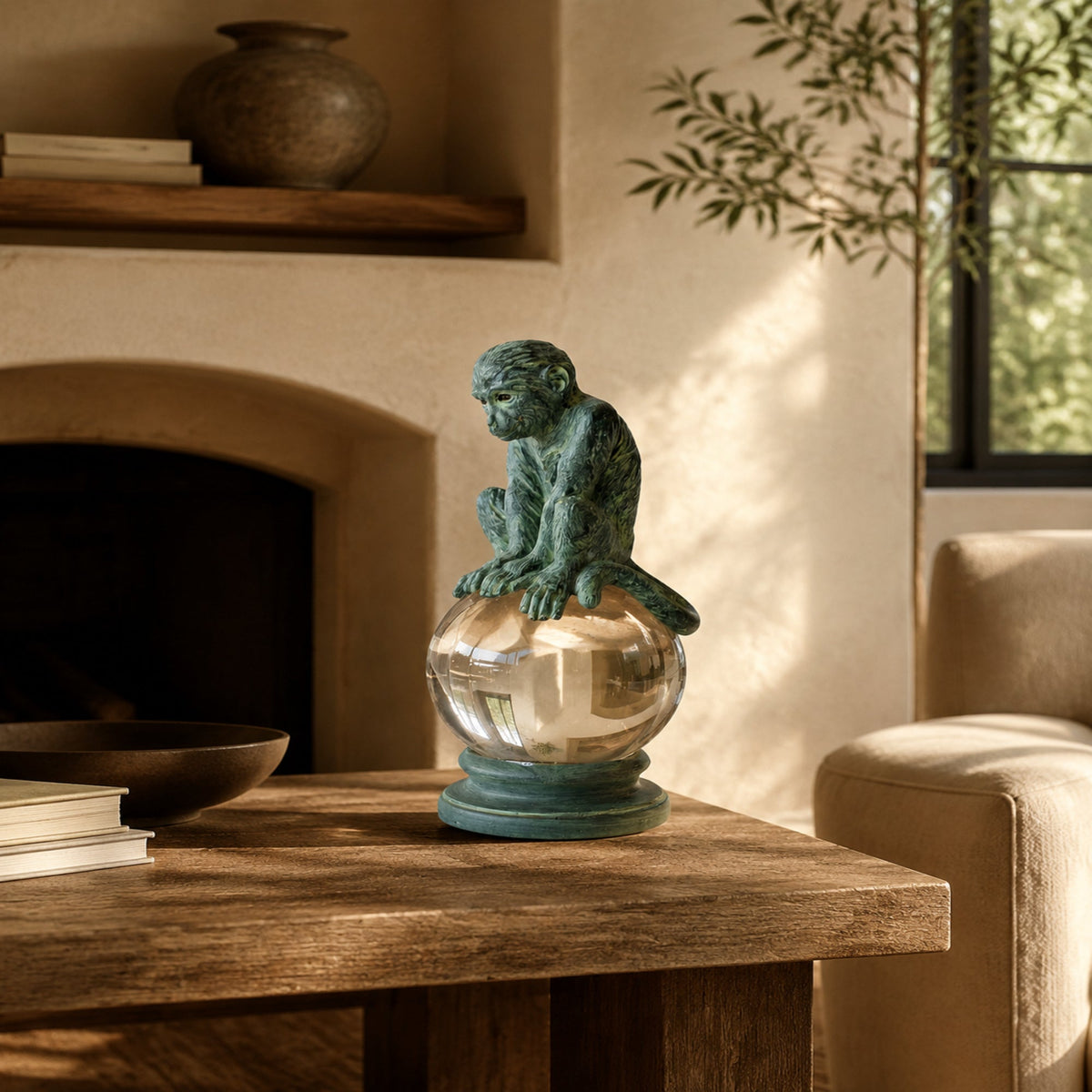 Green monkey on crystal ball 25X10.5cm - lifestyle view