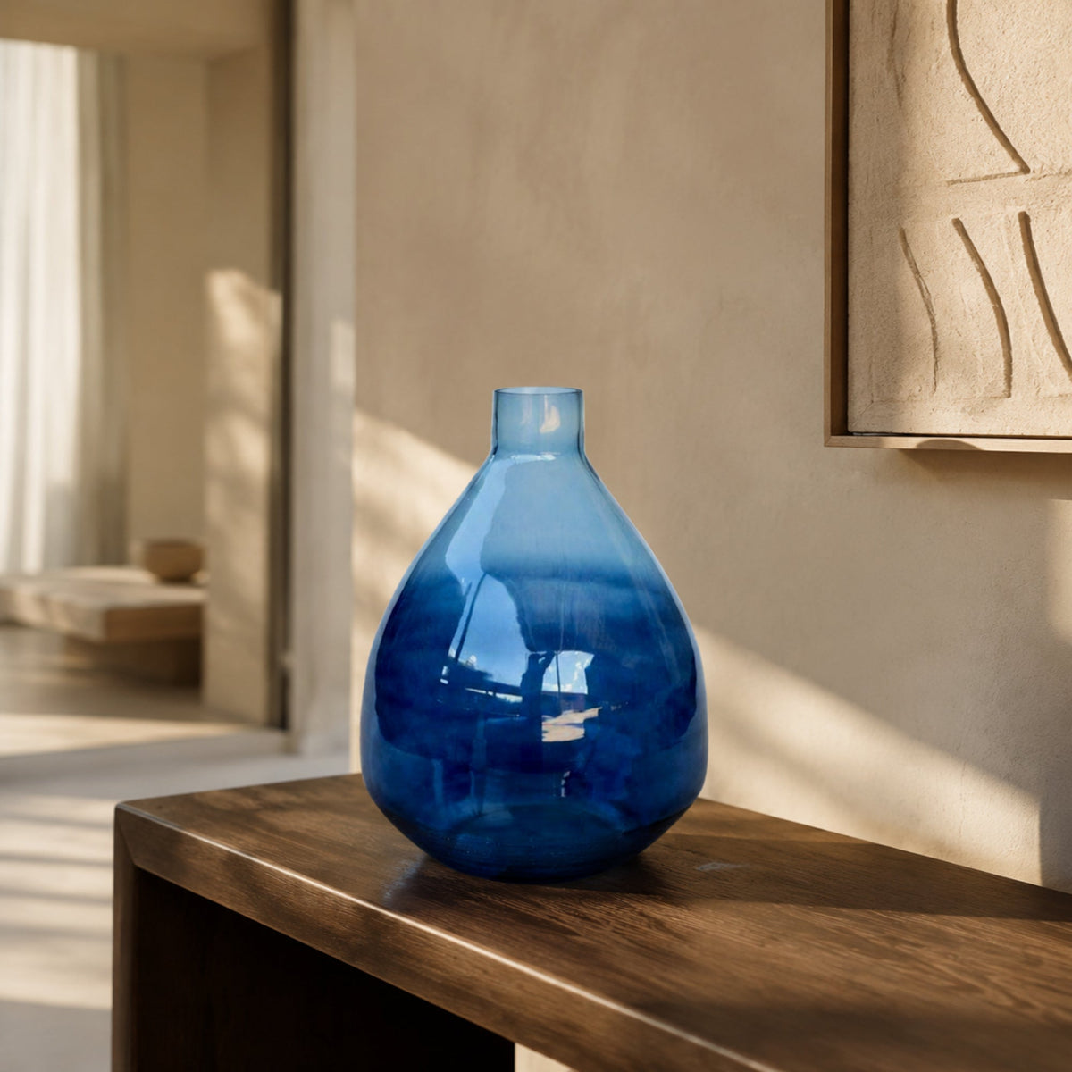 Extra large blue ombre glass vase 50X30cm - lifestyle view