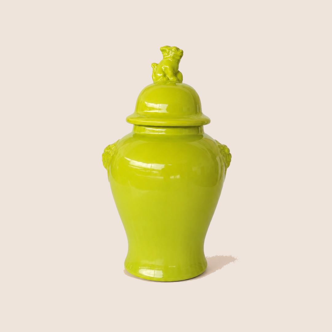 LARGE LIME GREEN GINGER JAR LION HEAD 47X25CM - catalogue view