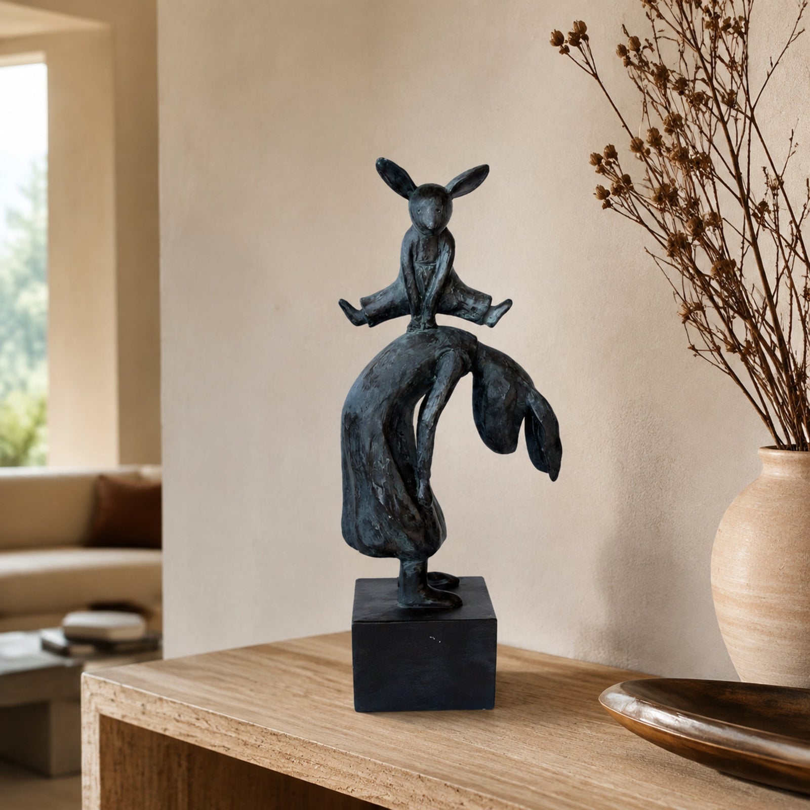 BLUE BRONZE LEAF FROG BUNNY 43X16X12CM - lifestyle view