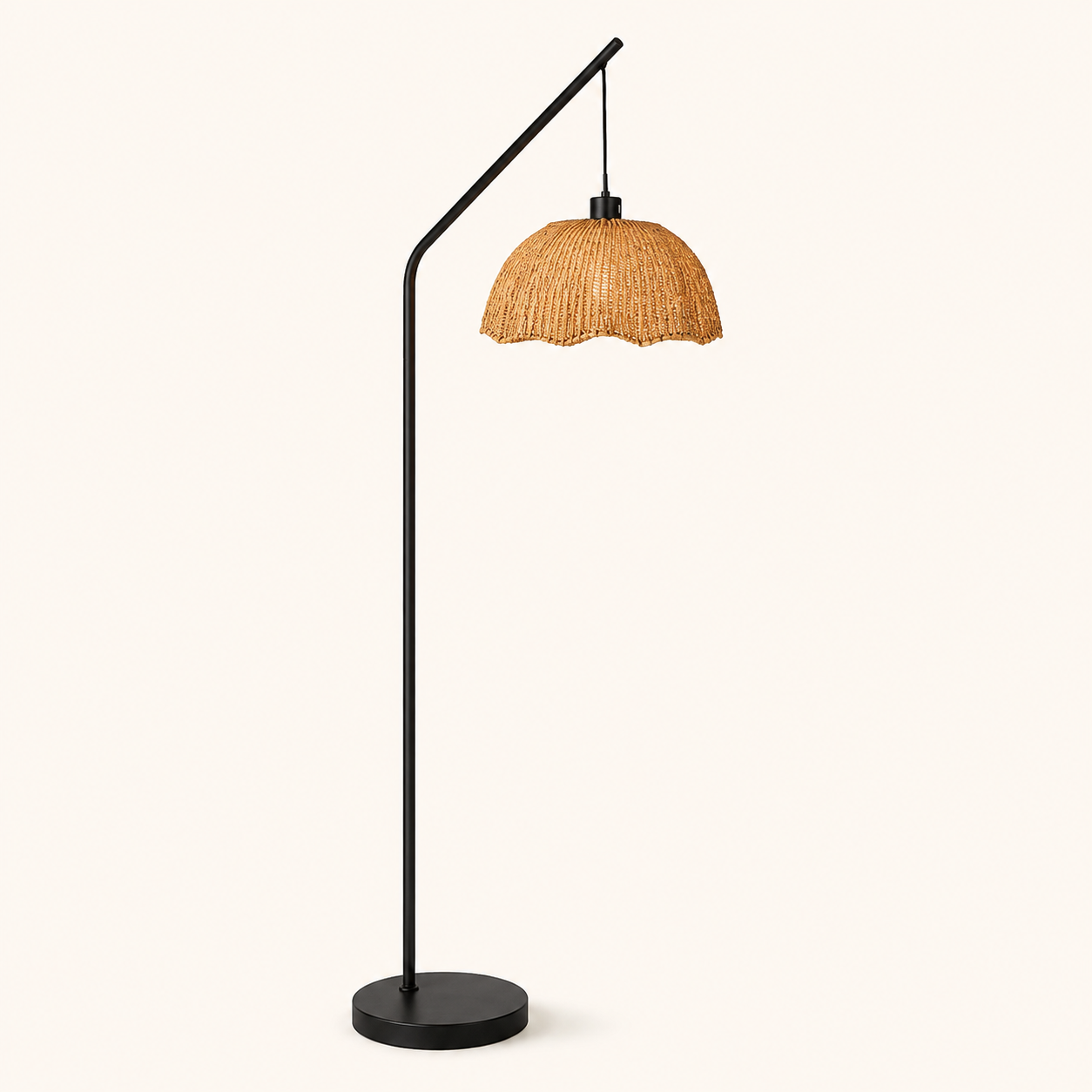 meta x 4
Akari Arch Lamp with Willa Shade, featuring a sleek black frame and natural woven shade for warm interiors.