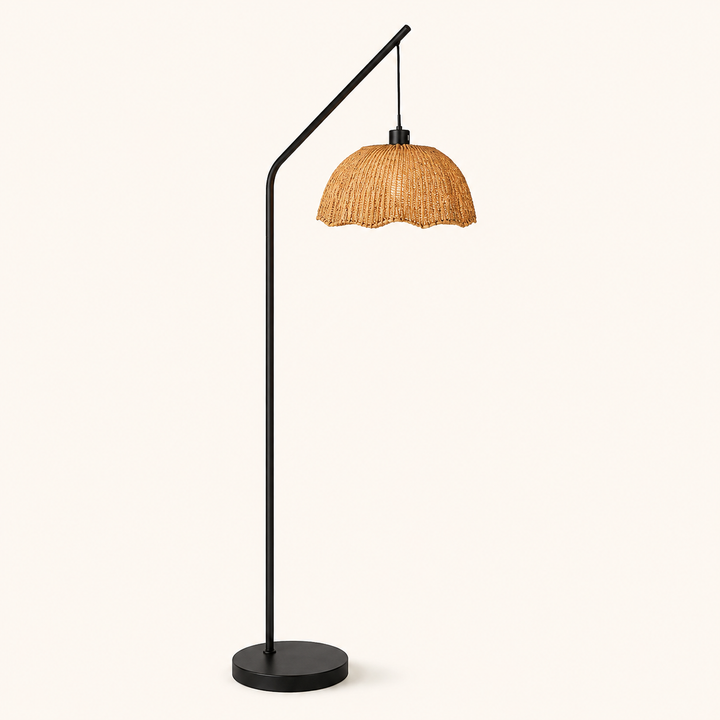 meta x 4
Akari Arch Lamp with Willa Shade, featuring a sleek black frame and natural woven shade for warm interiors.