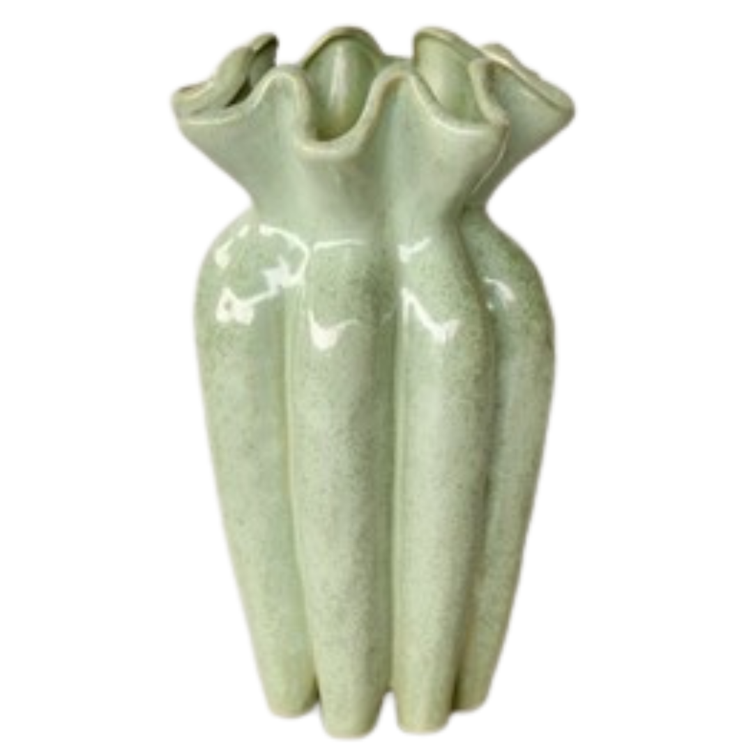 Aqua Green Fluted Ceramic Vase 31X18cm