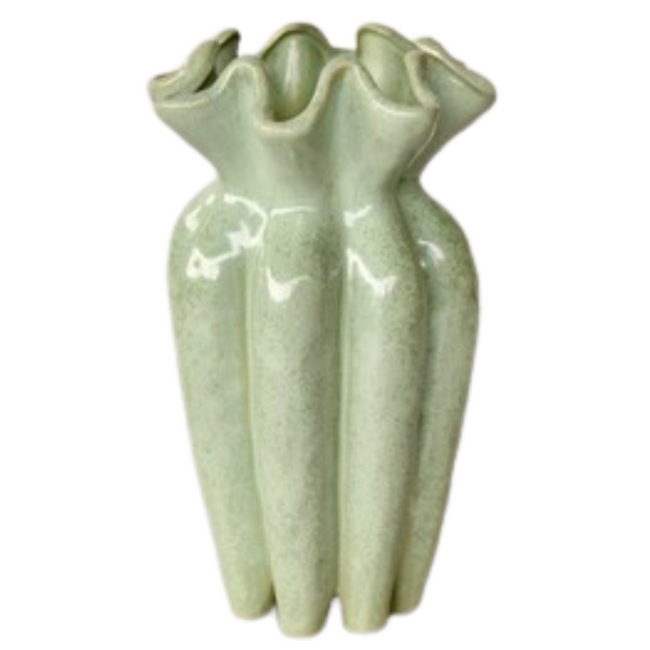 Aqua Green Fluted Ceramic Vase 31X18cm