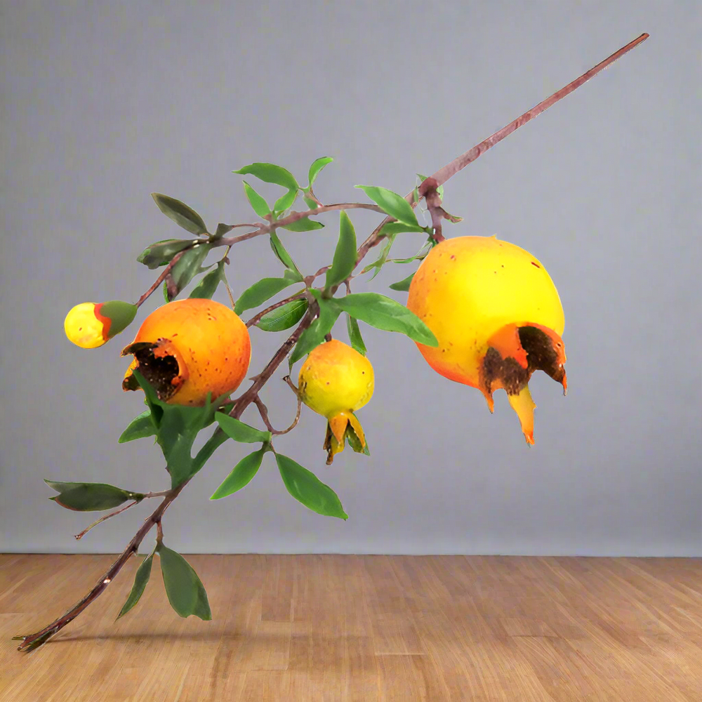 Product Description: Pomegranate Red
Add a pop of color to your space with this stunning artificial Pomegranate Red stem. Featuring a variety of sizes, including a large, medium, small, and developing bud, this decorative accent is perfect for any home or office.