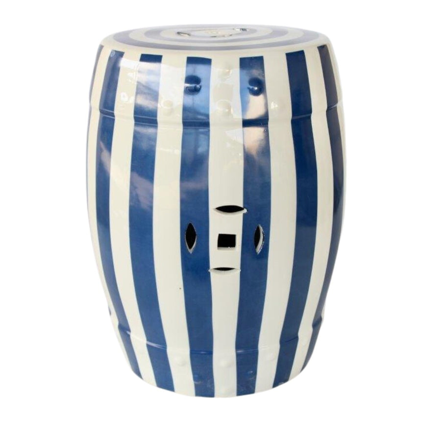 Blue &amp; White Striped Garden Stool
Elevate your space with the Blue &amp; White Striped Garden Stool, a stylish and durable piece of furniture perfect for indoor and outdoor use. Measuring 46x32cm, its elegant design adds a touch of sophistication to any garden or room.