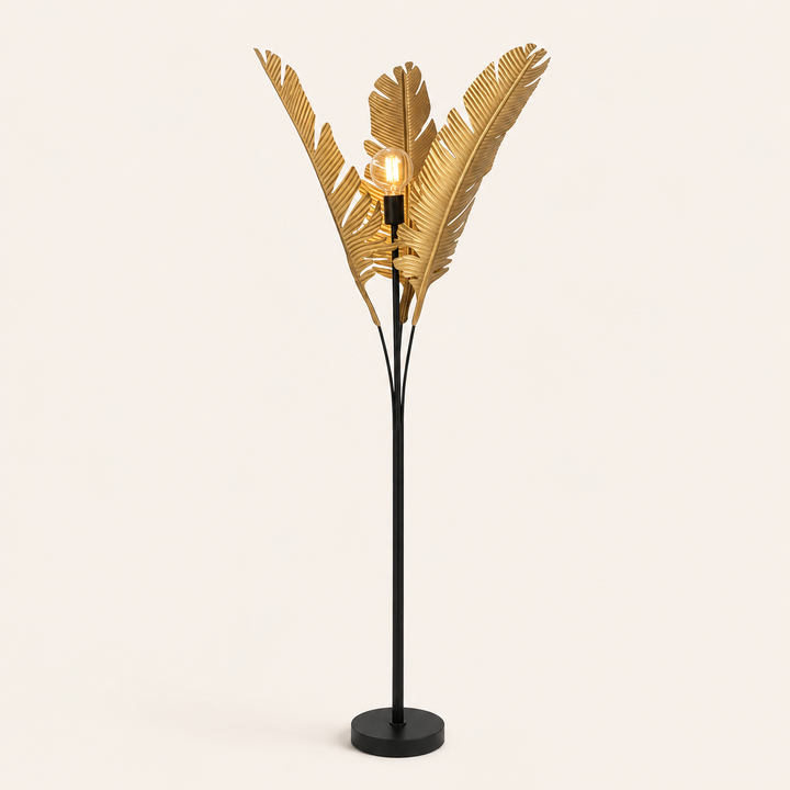 Add tropical elegance with the Banana Palm Floor Lamp, featuring striking gold foliage and a warm ambient glow.