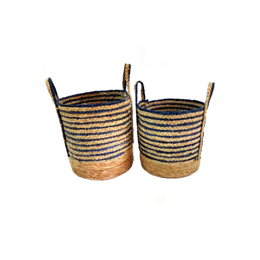 Beach House Baskets (Set of 2)
Bring the coastal charm into your home with our stunning Beach House Baskets.
Key Features:
Hand-woven with deep blue and natural thin stripes
Set of 2 baskets: Large (32cm dia x 29cm height) and Small (27cm dia x 27cm height)
Sturdy construction for ample storage
Natural elements add warmth and texture to any room