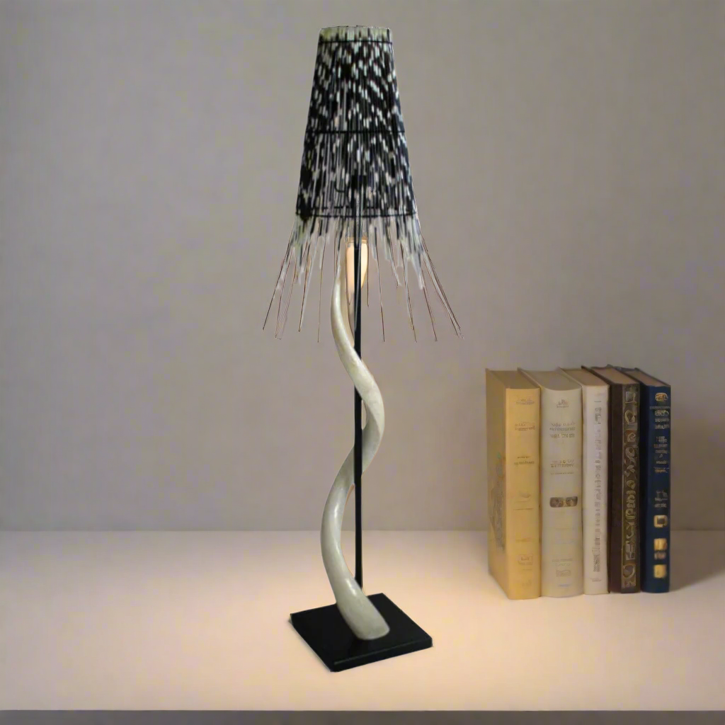 Unique Boys Interiors Black Base Kudu Inner Horn Lamp & Quill Shade