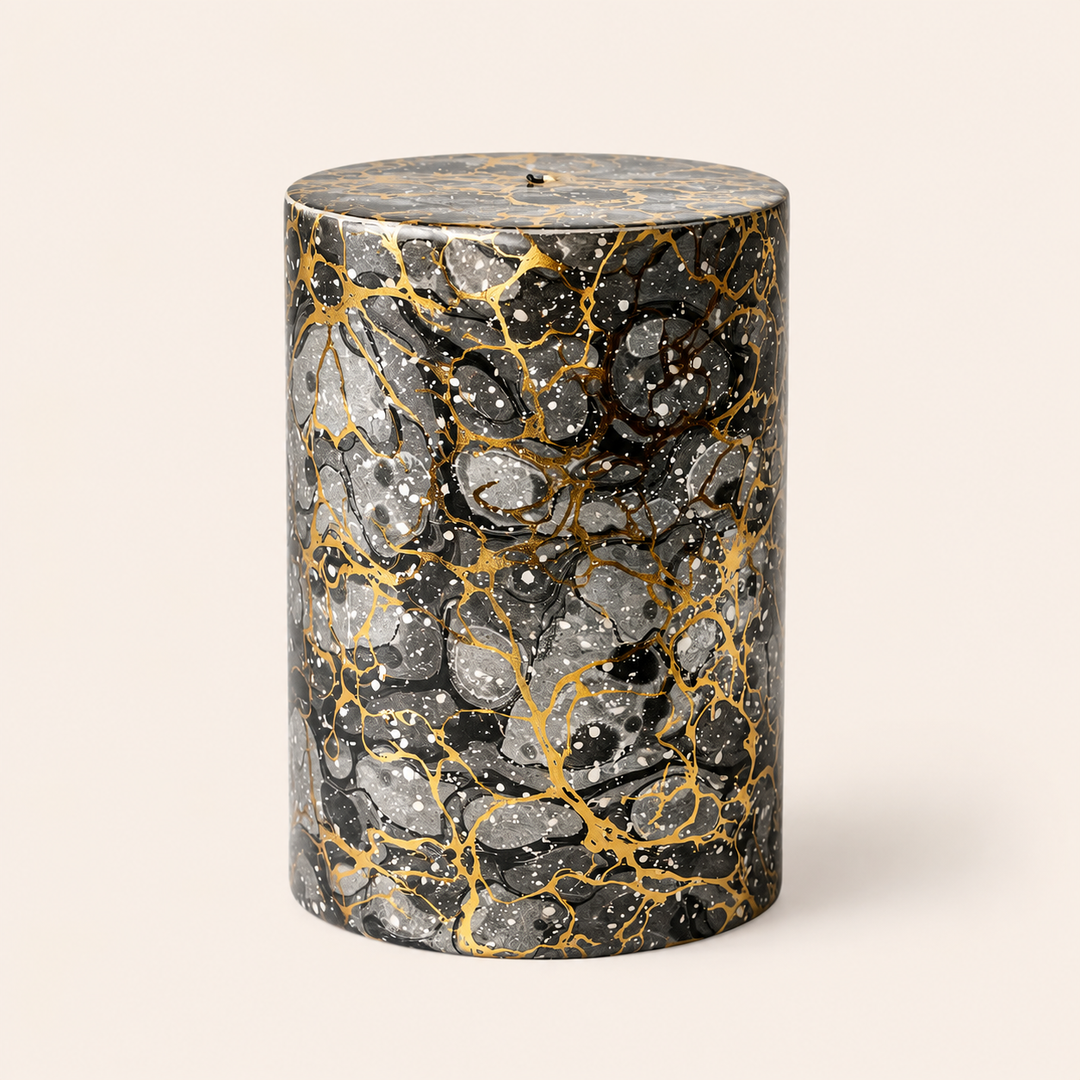 Shop the Black Grey &amp; Gold Garden Stool, a striking decorative accent for stylish indoor and outdoor spaces.
