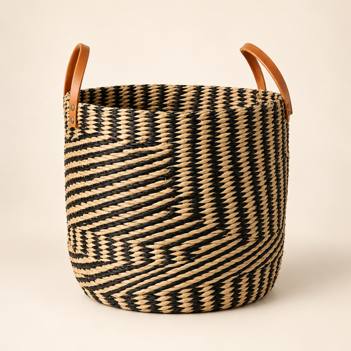 Black &amp; Natural Seagrass Basket With Handles