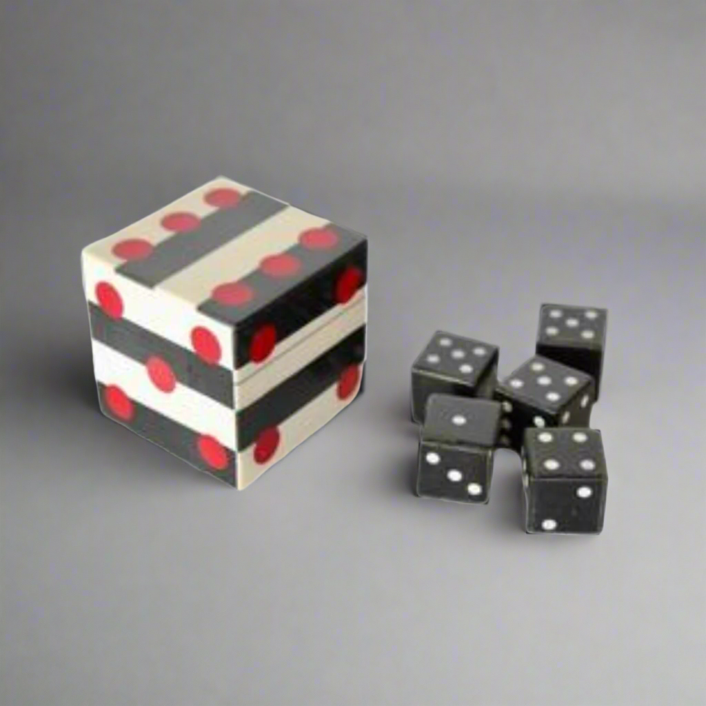 Black, White & Red Box with 5 Dice
Add excitement to your game nights with this sleek Black, White & Red Box with 5 Dice, measuring 8.5 x 8.5 x 8.5 cm. Perfect for board game enthusiasts and casual players alike, this set includes five dice for various games like Yahtzee, Liar's Dice, Craps, Farkle, and more.Unique Boys