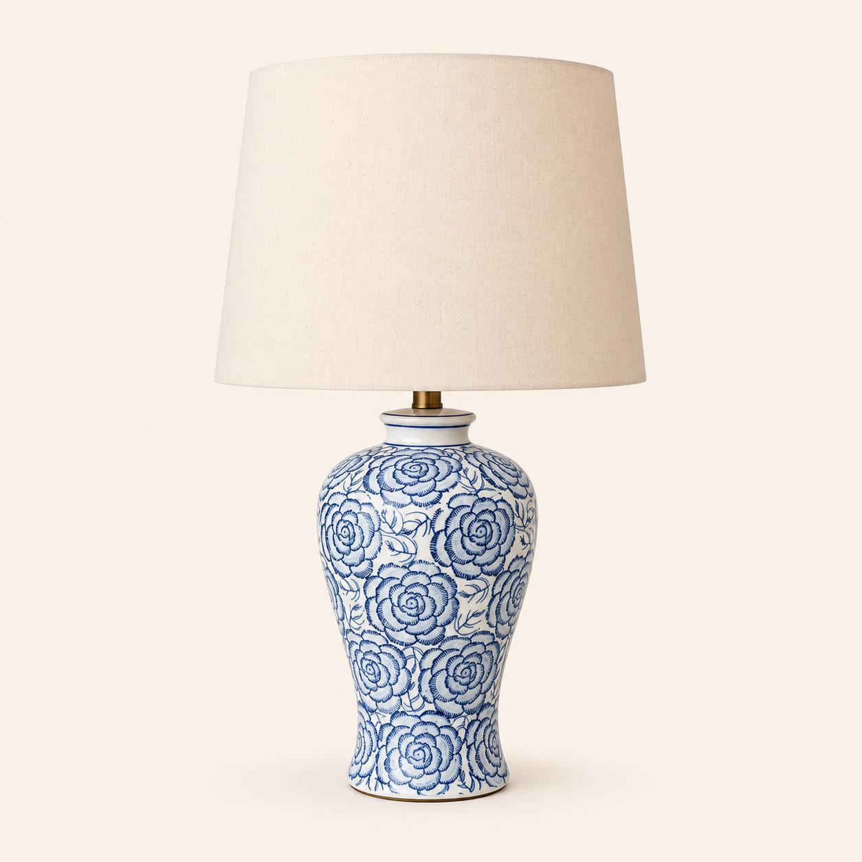 Blue Floral Ceramic Lamp 61x38cm with an elegant beige shade, perfect for timeless interior styling