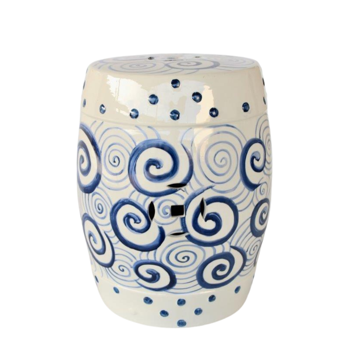 Blue &amp; White Circle Garden Stool www.uniqueoys.co.za