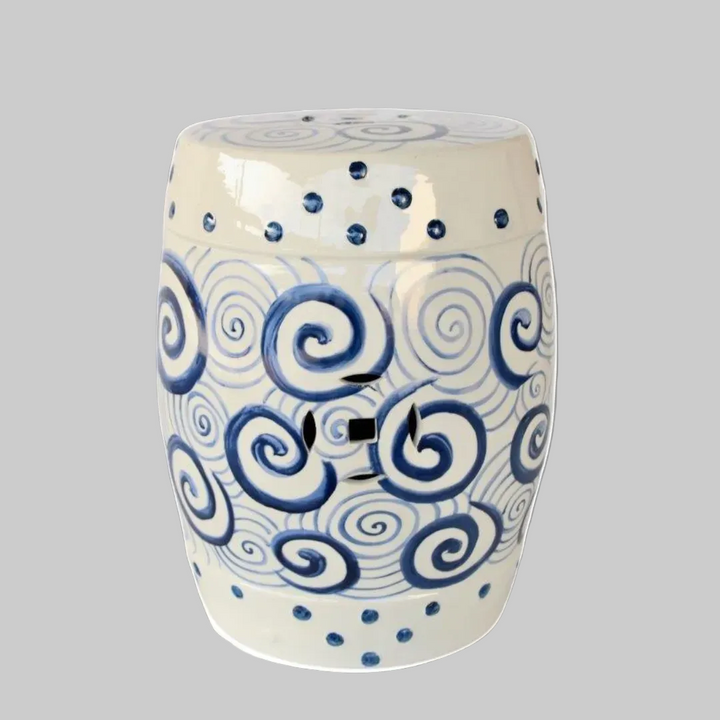Blue &amp; White Circles Garden Stool 43x30cm www.uniquebys.co.za