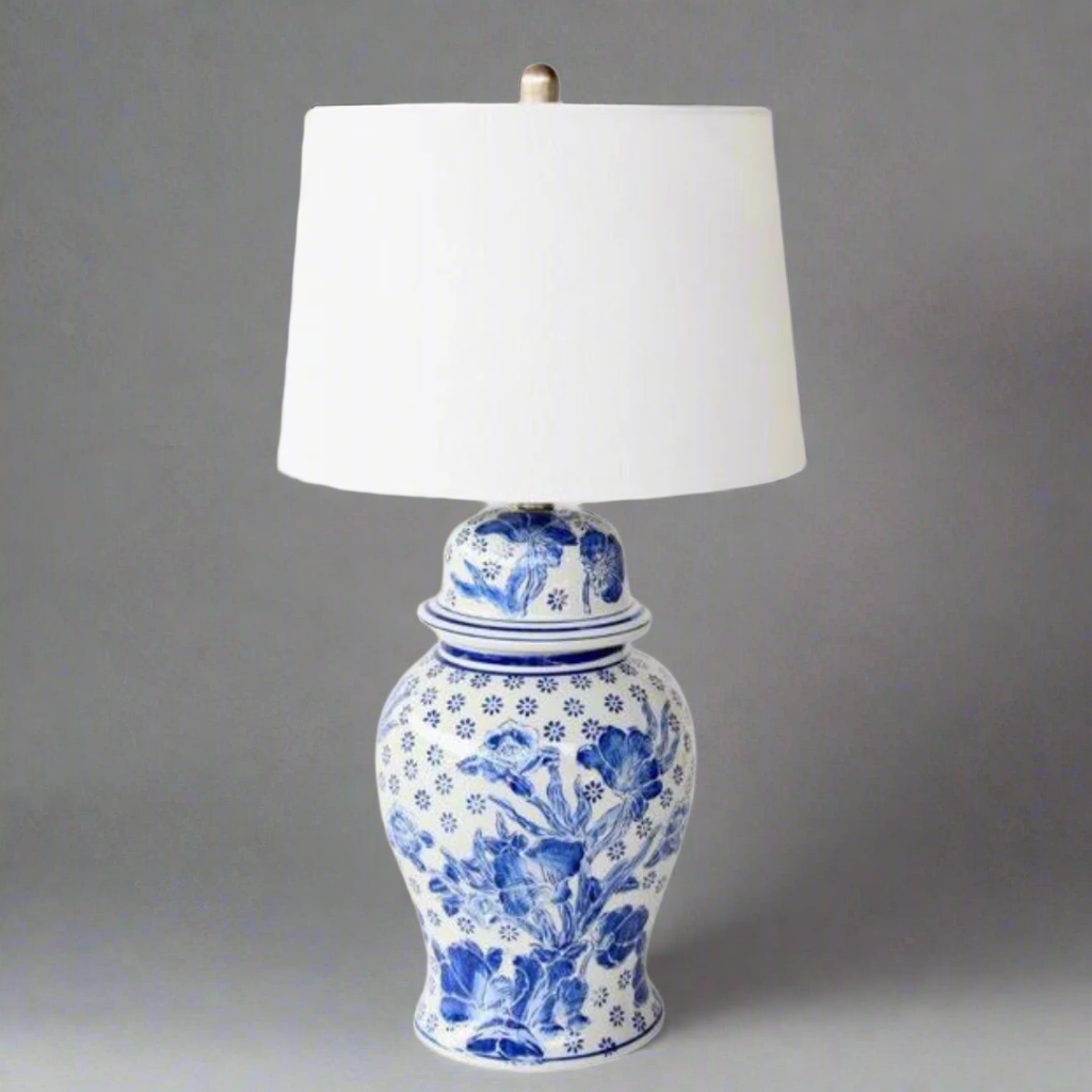 Elegant Blue, White Floral Lamp Base
Add a touch of sophistication to your home with this stunning lamp base. Featuring an intricate floral design in soothing shades of blue and white, this lamp is sure to be a beautiful focal point in any room.
Key Details:
Unique blue and white floral design
Comes complete with an off-white finial and matching harp shade
Size: 68cm high x 38cm wide. Unique Boys.