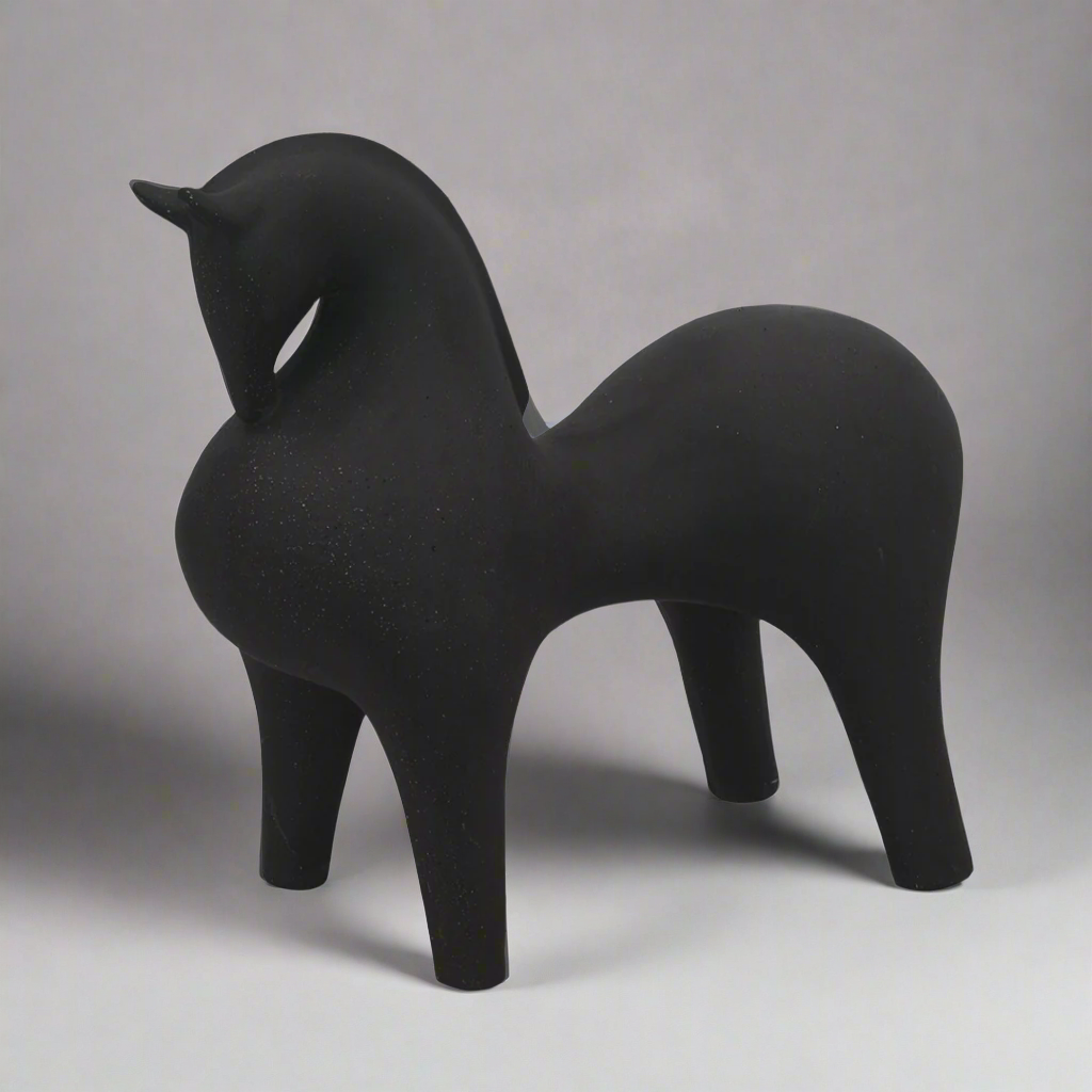 CERAMIC HORSE STATUE GREY (36CM X 40CM X 20CM)