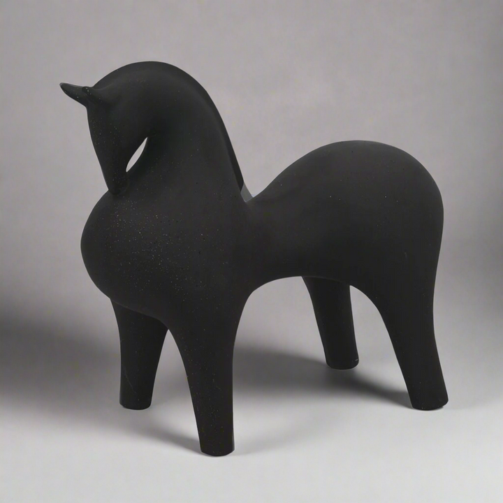 CERAMIC HORSE STATUE GREY (36CM X 40CM X 20CM)