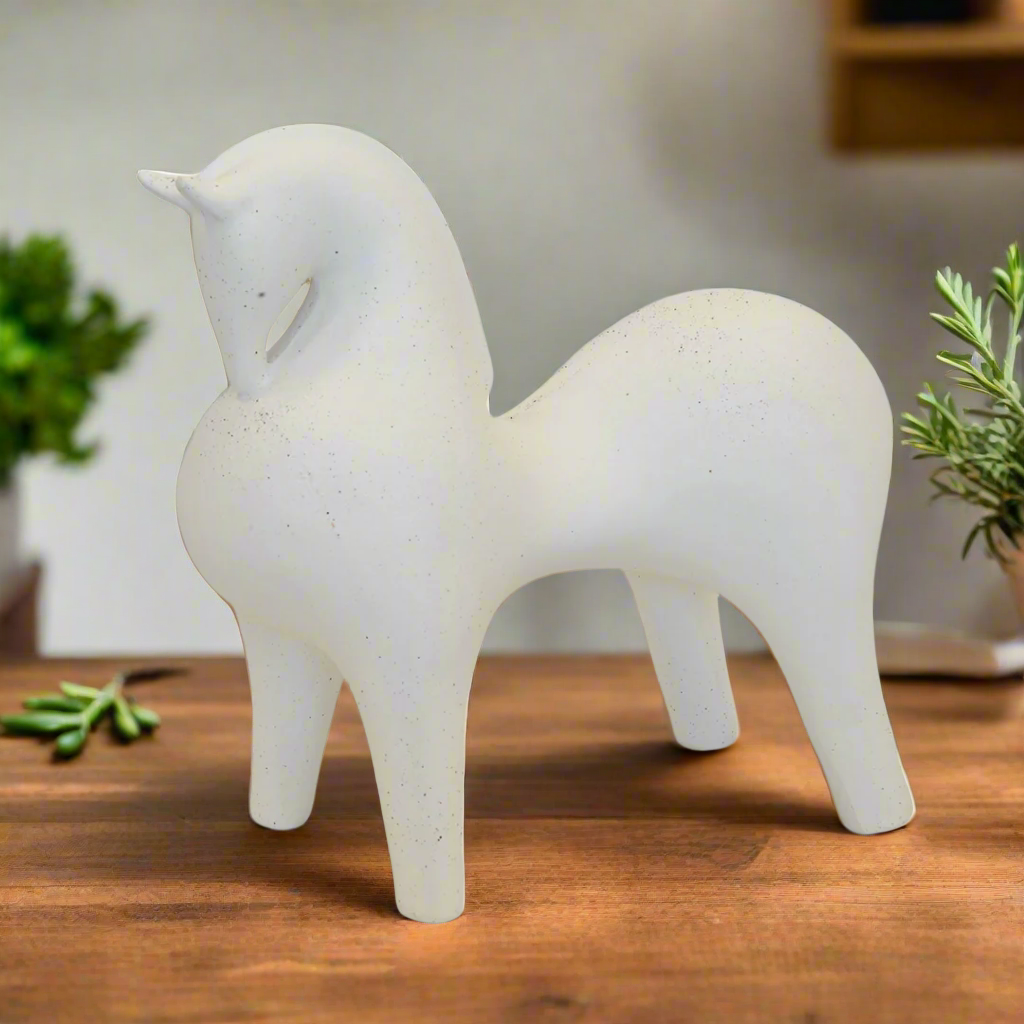 CERAMIC HORSE STATUE WHITE (36CM (H) X 40CM X 20CM