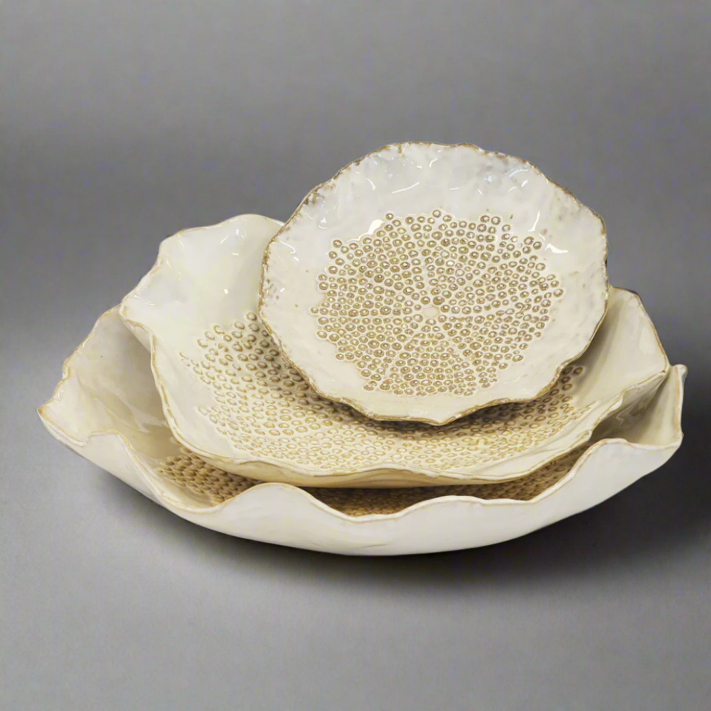 Ceramic Petal Plate White Set of 3