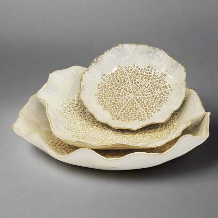 Ceramic Petal Plate White Set of 3