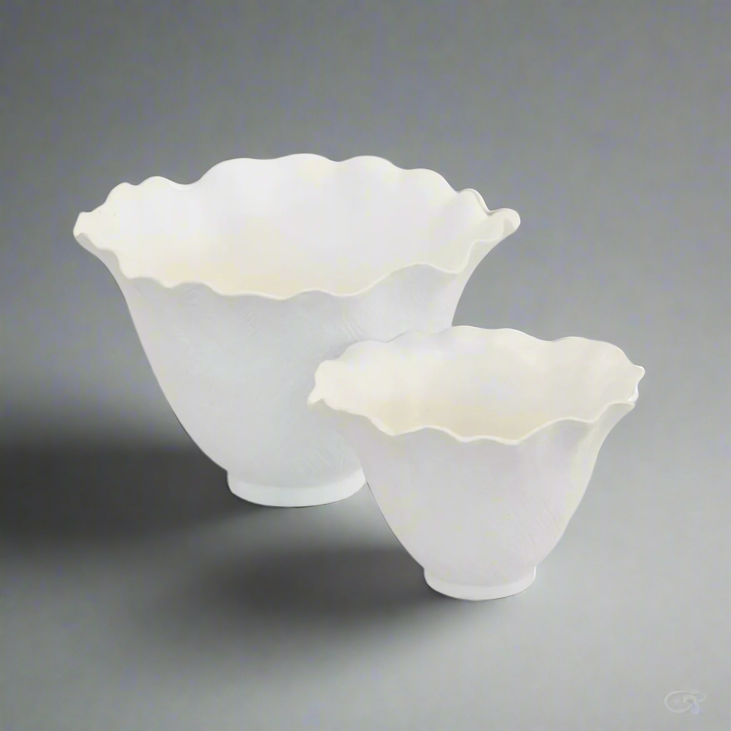 Ceramic scalloped petal votive matt white s/2