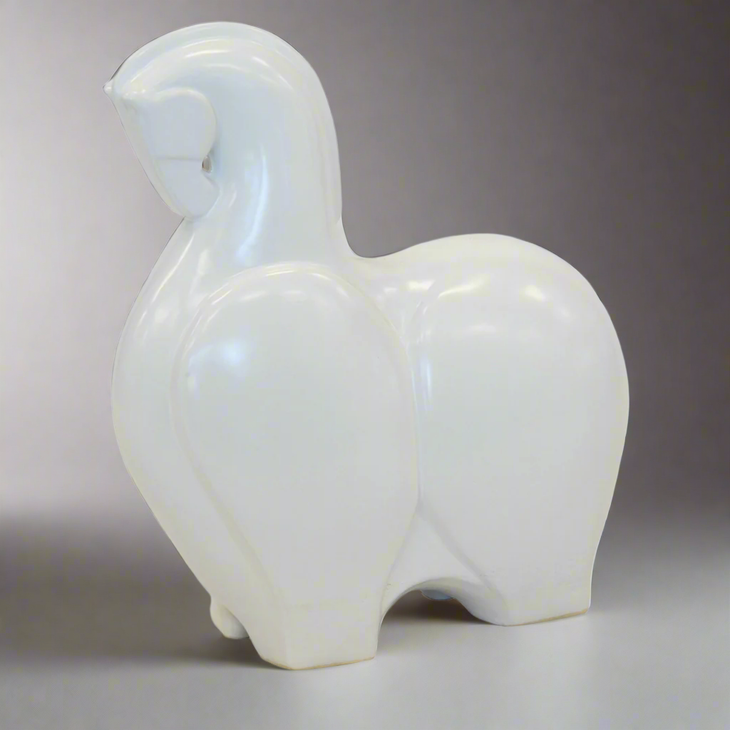 CERAMIC TROJAN HORSE STATUE WHITE (34CM (H) X 30CM X 12CM)