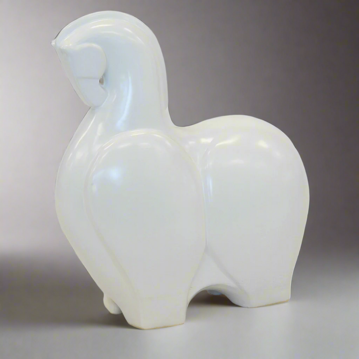 CERAMIC TROJAN HORSE STATUE WHITE (34CM (H) X 30CM X 12CM)