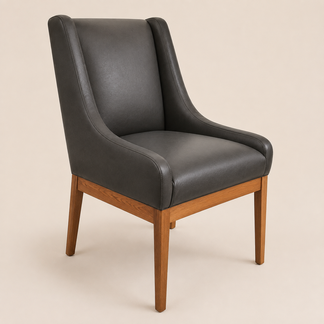 Lincon upholstered chair in charcoal leather with solid-timber frame