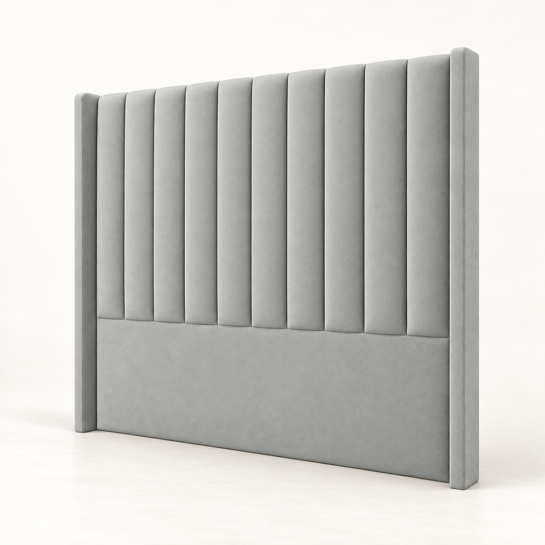 Munro upholstered headboard showing padded centre panels and side wings