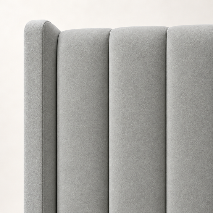 Close-up of Mercis fabric upholstery on the Munro Wing Headboard
